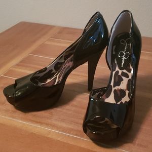 Patent leather open toe pump